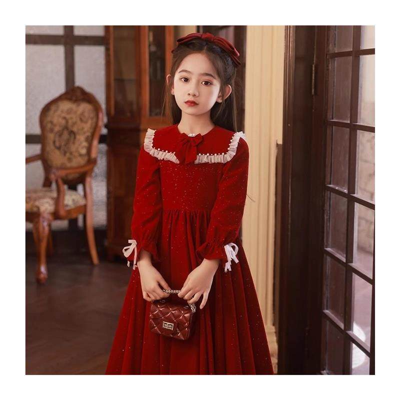 红色女童礼服连衣裙秋冬新款花童拜年服公主裙儿童生日钢琴演出服,淘宝优惠券,粉丝福利购,淘宝优惠卷