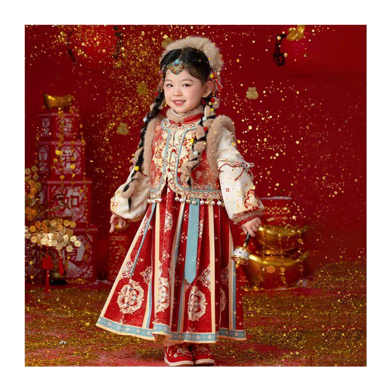 儿童汉服女童冬款连衣裙拜年服古装女孩公主裙礼服过年服国风唐装,淘宝优惠券,粉丝福利购,淘宝优惠卷