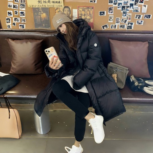 黑金鹅绒羽绒服女中长款2025冬季新款韩版连帽小个子超好看面包服 - 图2
