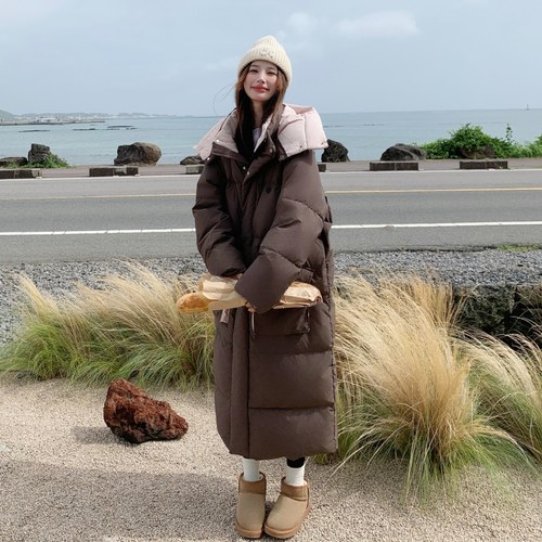 超好看长款过膝羽绒服女2025冬季新款高级感加厚白鹅绒面包服外套 - 图1