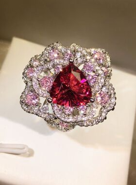 高碳钻高科技钻彩色冰花切开口闭口戒指 tiktok直播货源