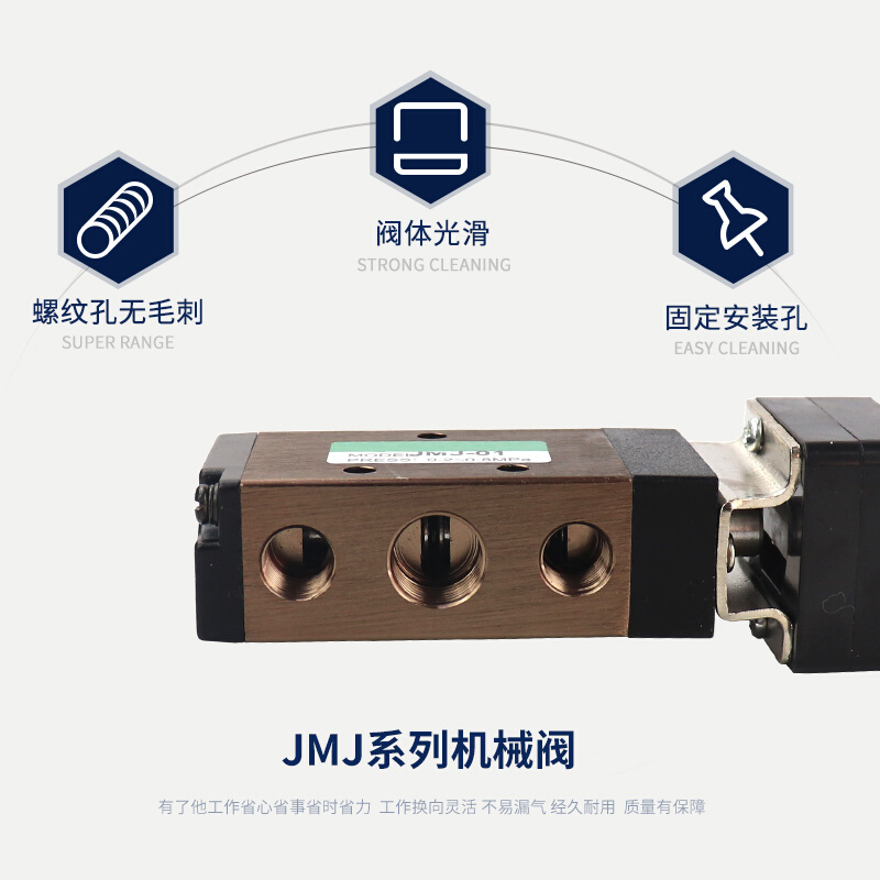 JMJ二位五通机械阀-01-02-03-04按钮式旋钮式滚轮式气控阀电磁阀-图1