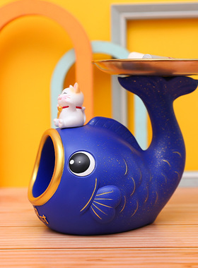 新款创意吸进纳福锦鲤托盘收纳大摆件家居客厅办公室收纳摆件