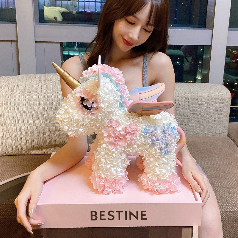 BESTINE柏治廷永生花独角兽玫瑰花摆件礼盒女生情人节生日礼物