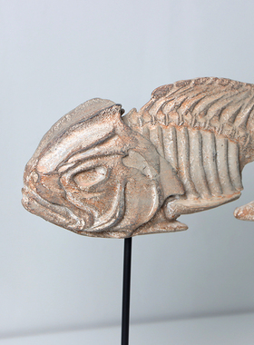 新中式复古仿真鱼骨化石骨架模型摆件办公室书柜装饰工艺品样板房