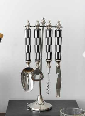 进口轻奢黑白格不锈钢酒具套装