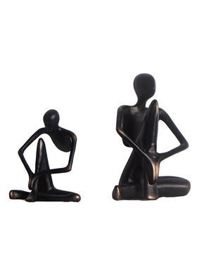 极简约黑色金属人物抽象风摆件