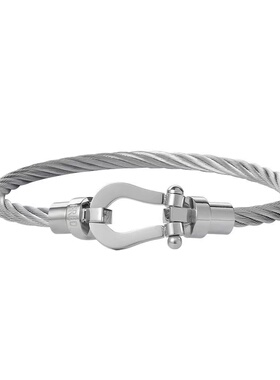 跨境不锈钢马蹄扣手链男女时尚U形手镯日韩钢丝绳手镯钛钢首饰品