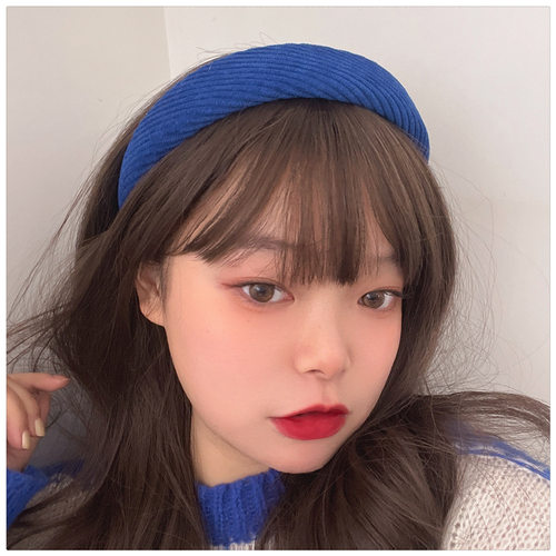 克莱因蓝色发箍~PU皮质格子纯色颅顶头箍ins时髦增高海绵压发女 - 图0