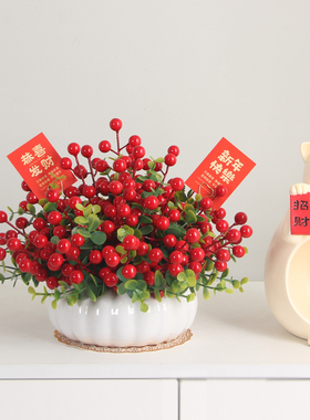 2026年发财果马上有钱马年大吉仿真红果迎新年迎春节红红火火花艺