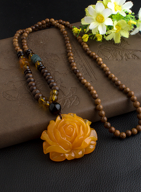 蜜蜡项链琥珀水滴吊坠民族风