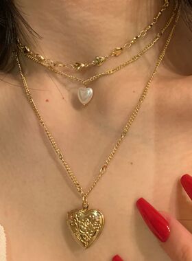 棠洛 小众欧美辣妹风金色桃心锁骨链一条多层高级感叠戴颈链配饰