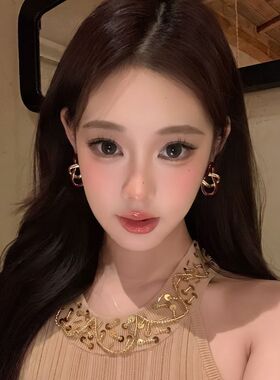 复古港风设计扭曲几何双环耳钉极简风时尚高级感新款耳夹耳饰女