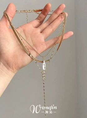 「金缕丝清」复古多层水滴流苏项链清冷感精致叠戴独特个性锁骨链