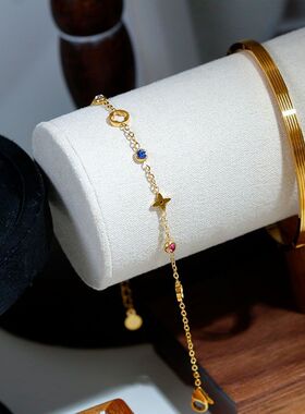 vintage古着手链小众轻奢高级感金色镂空镶钻叠戴手链女