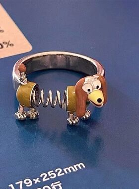 小红书同款可爱搞怪弹簧狗戒指小众独特设计感个性指环2023新款