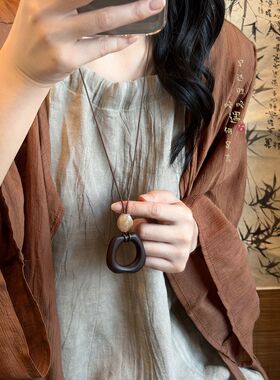 棕色不规则长款吊坠项链女款新中式复古挂绳毛衣链高级感挂脖配饰