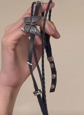 暗黑涩谷蝴蝶皮革双层朋克摇滚choker项圈复古辣妹y2k亚文化项链