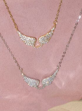 「天使之翼」不掉色重工闪钻满钻翅膀美式复古辣妹小众设计项链