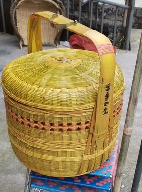 手工编织家用拜神竹篮带盖双层