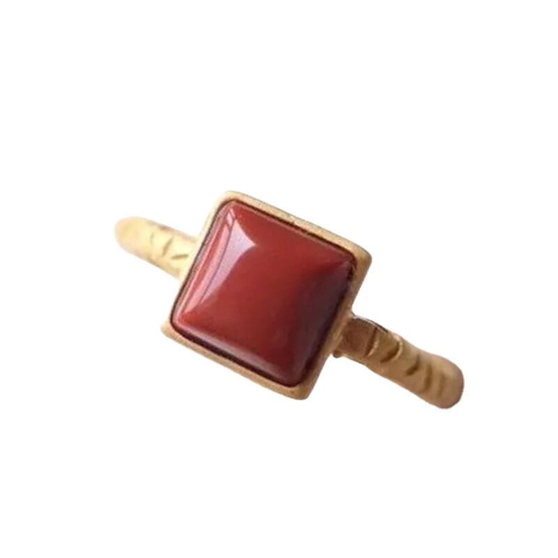 S925 inlaid imitation southern red agate ring retro
