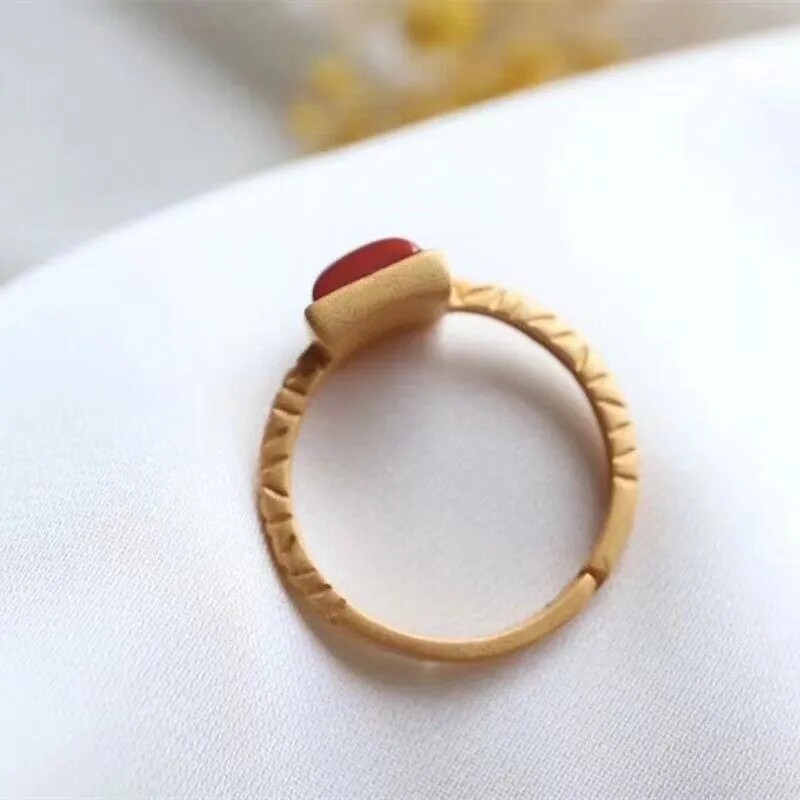 S925 inlaid imitation southern red agate ring retro