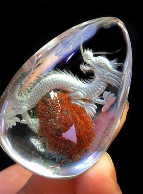 天然水晶绿幽灵彩幽灵雕刻凤凰龙九尾狐莲花景观情侣同款吊坠饰品