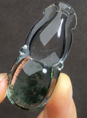 天然绿幽灵聚宝盆金字塔吊坠装饰