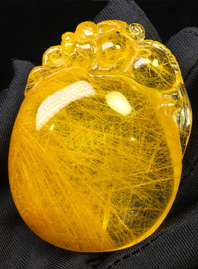 收藏级天然巴西金发晶雕刻吊坠钛晶满发顺发兔毛男女同款挂件装饰