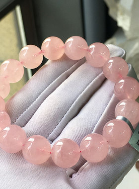天然粉水晶单圈圆珠手串马粉果冻粉西柚粉芙蓉石男女同款送礼装饰