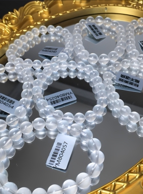 天然奶油白水晶手串单圈