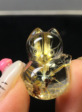 巴西天然金发晶葫芦狐狸元宝晶钛晶铜发原石雕刻吊坠挂件装饰摆件