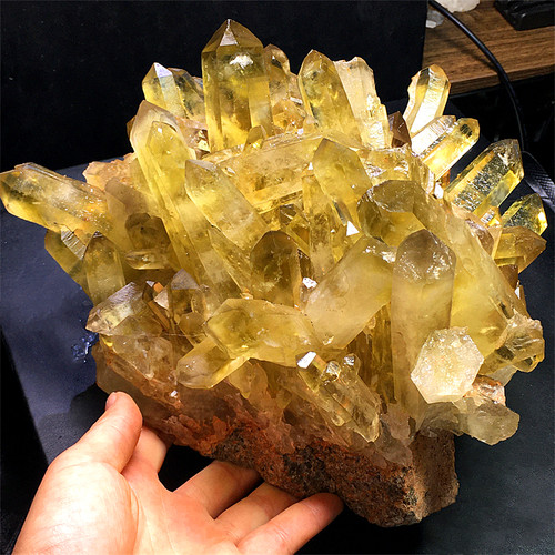 天然黄水晶簇原石原矿标本黄色茶晶彩虹柱手链消磁家居装饰品摆件_虎窝淘