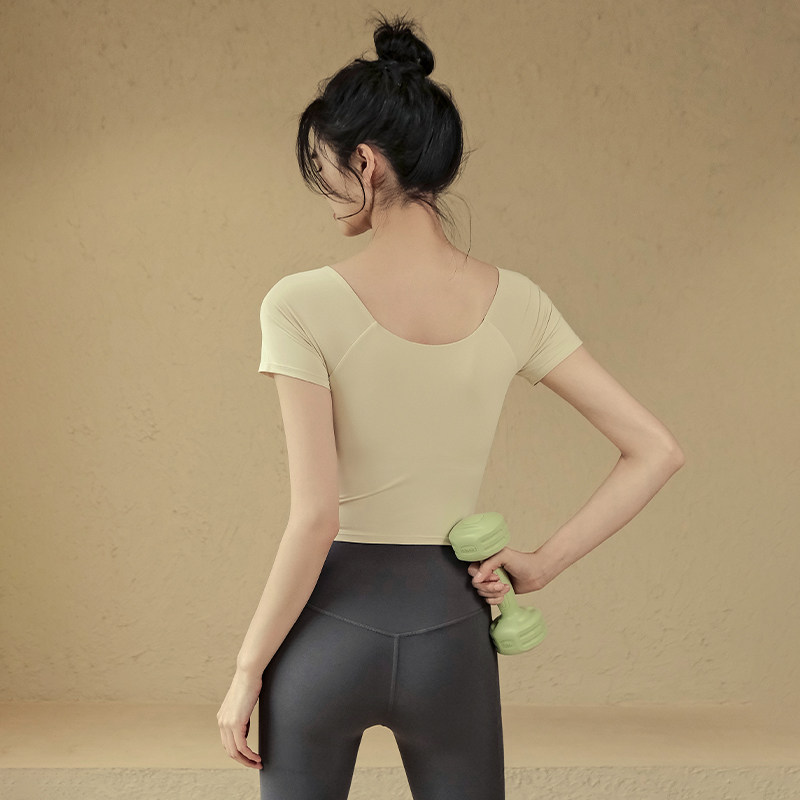 Ackdcs带胸垫瑜伽服上衣女夏短袖运动T恤专业跑步高级感健身套装,淘宝优惠券,粉丝福利购,淘宝优惠卷