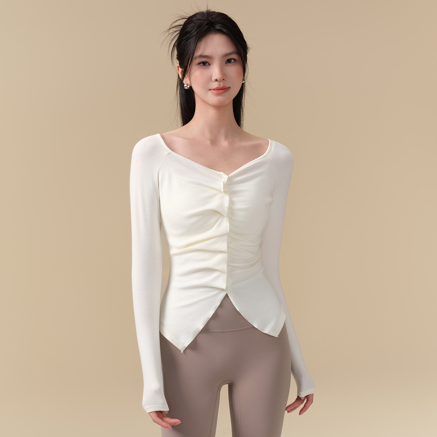 Ackdcs高颜值瑜伽上衣女秋冬新款花边显瘦运动T恤普拉提健身长袖,淘宝优惠券,粉丝福利购,淘宝优惠卷