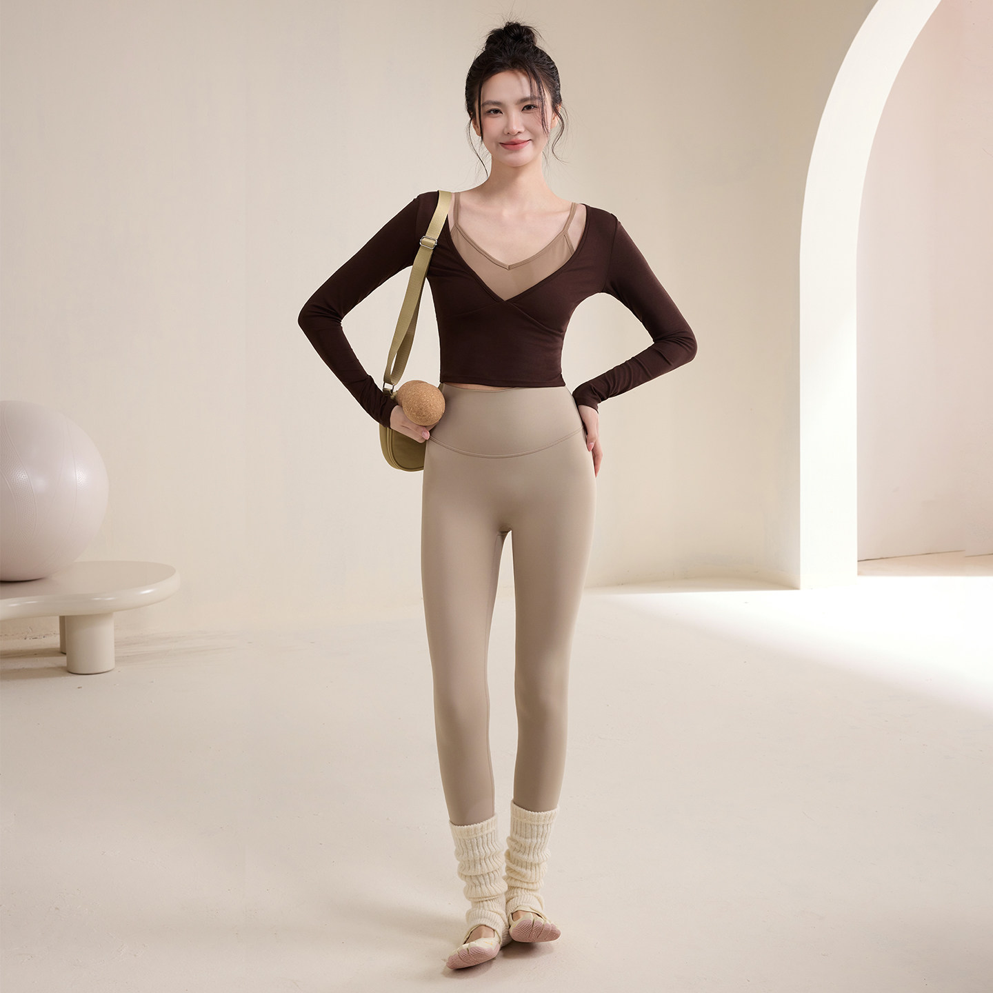 Ackdcs瑜伽服上衣两件套女带胸垫运动长袖修身显瘦普拉提健身套装,淘宝优惠券,粉丝福利购,淘宝优惠卷