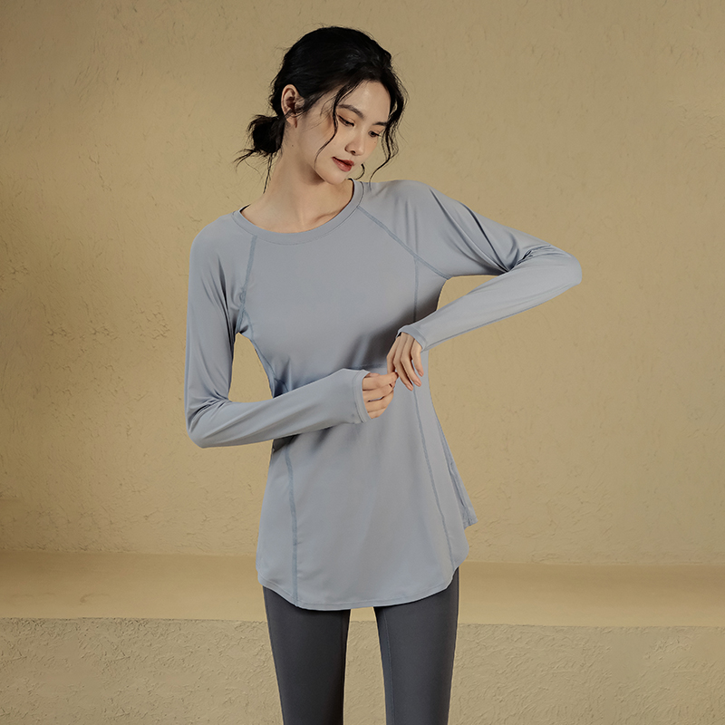 Ackdcs长袖瑜伽服女秋冬新款跑步运动速干衣遮臀显瘦健身上衣套装 - 图0