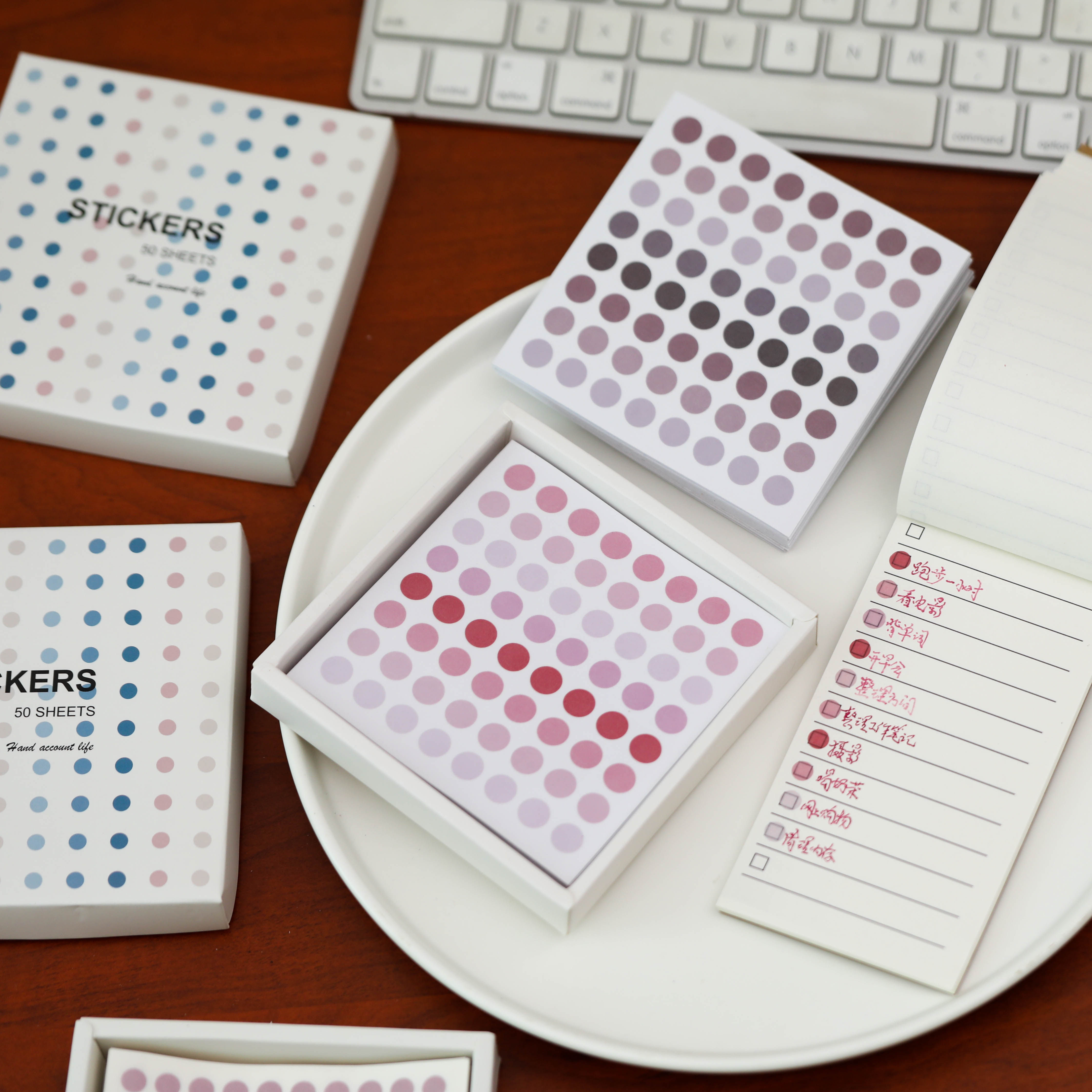 手账圆点贴纸莫兰迪ins装饰小图案圆形记号贴标签彩色小圆点贴画