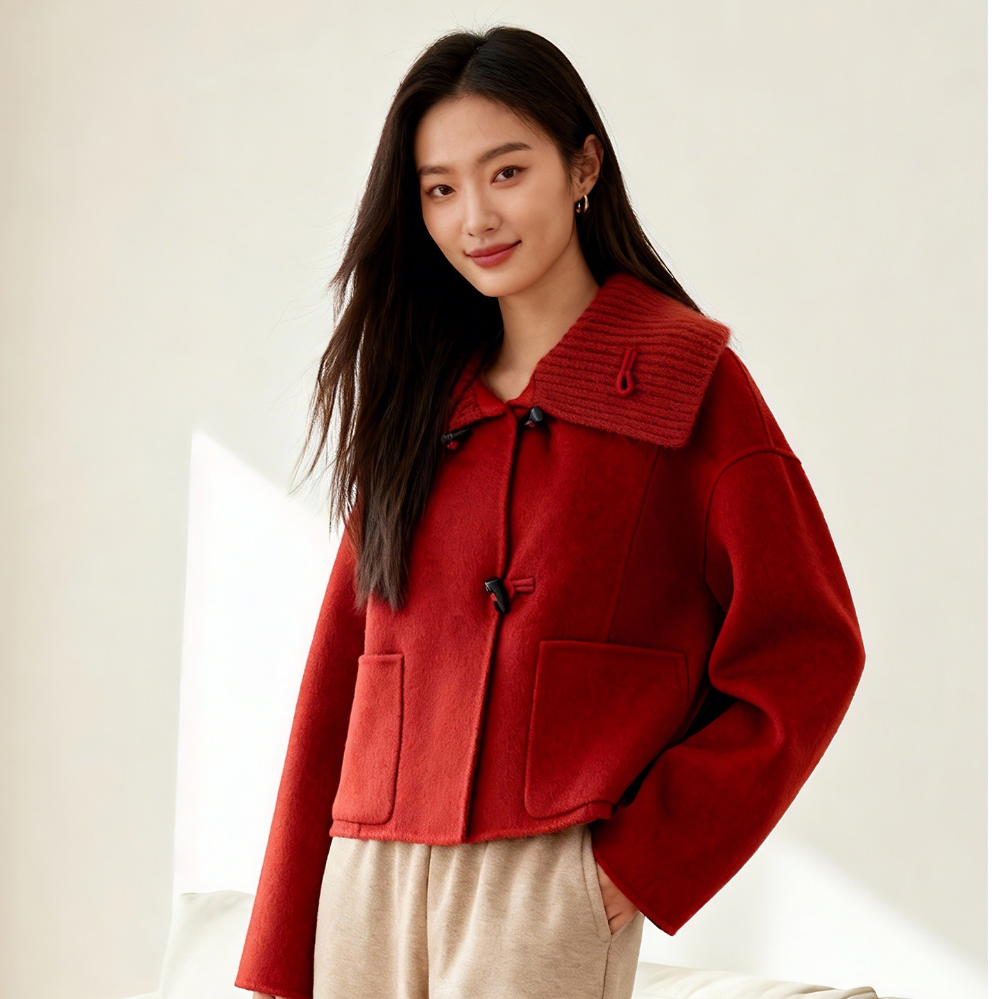 【直播时间15：30--17：00】冬新款羊毛双面呢短款大衣女气质外套,淘宝优惠券,粉丝福利购,淘宝优惠卷