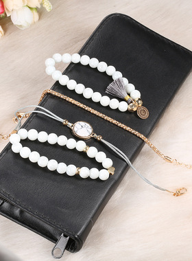 新款欧美跨境创意松石流苏圆石手镯时尚潮流风手链四件套女