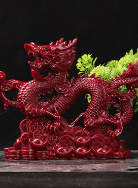 红色朱砂龙摆件五爪御波祥龙