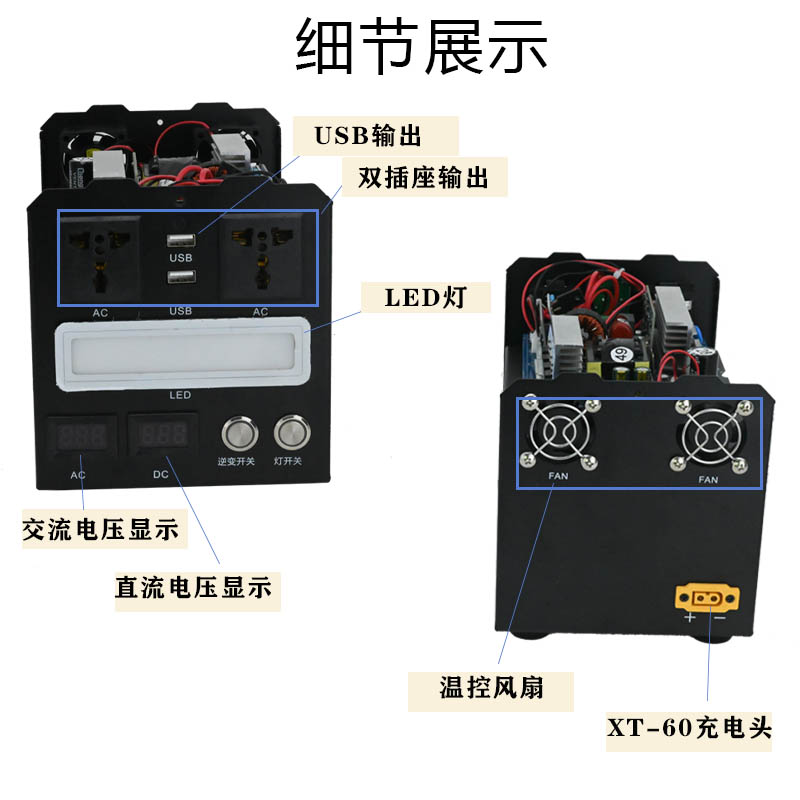 户外移动电源套件外壳锂电池12V24V48V转220V露营纯正弦波逆变器 - 图3