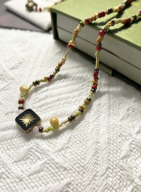 手工串珠项链软陶绿色系复古女