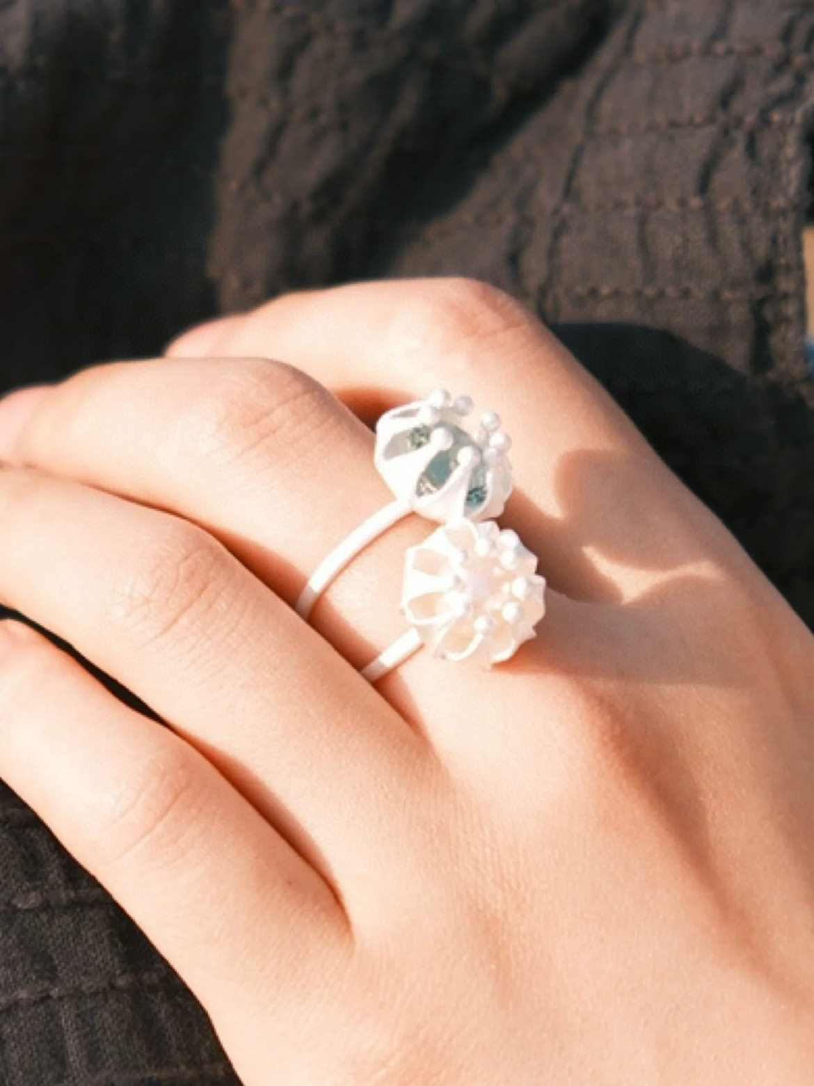 Whisper Melody Double Lantern Fruit Gemstone Ring S925 Silver Fireworks Cut