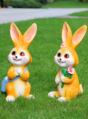 速发玻璃钢园习动物雕塑户外件园兔子摆花校学幼儿园园林景观装饰