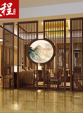 速发新中式玄木花格隔断客厅实关装饰屏风沙发背景墙简约明透半纱