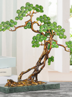 速发轻奢迎客锌摆件精心瑯磨松合珐打彩迎客松家居酒店客厅前台装