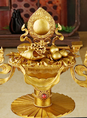 速发博福尼泊尔艺工黄铜加厚五妙欲供品摆镜家用修行供奉用品小号