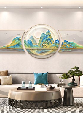 速发千里江山图轻奢客厅装画饰创意沙发背水墙三联画山景挂画壁画
