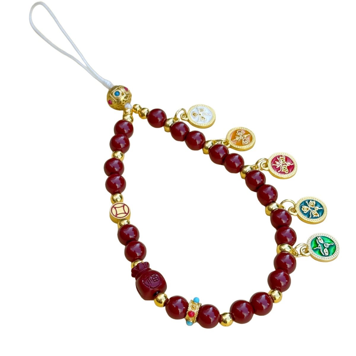 【寺庙同款】朱砂五路财神手机长款挂绳本命年朱砂手机链国潮手机,淘宝优惠券,粉丝福利购,淘宝优惠卷